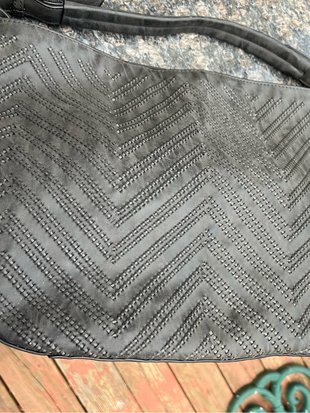 Black Rivet Large Woven Vegan Leather Charcoal Shoulder Bag